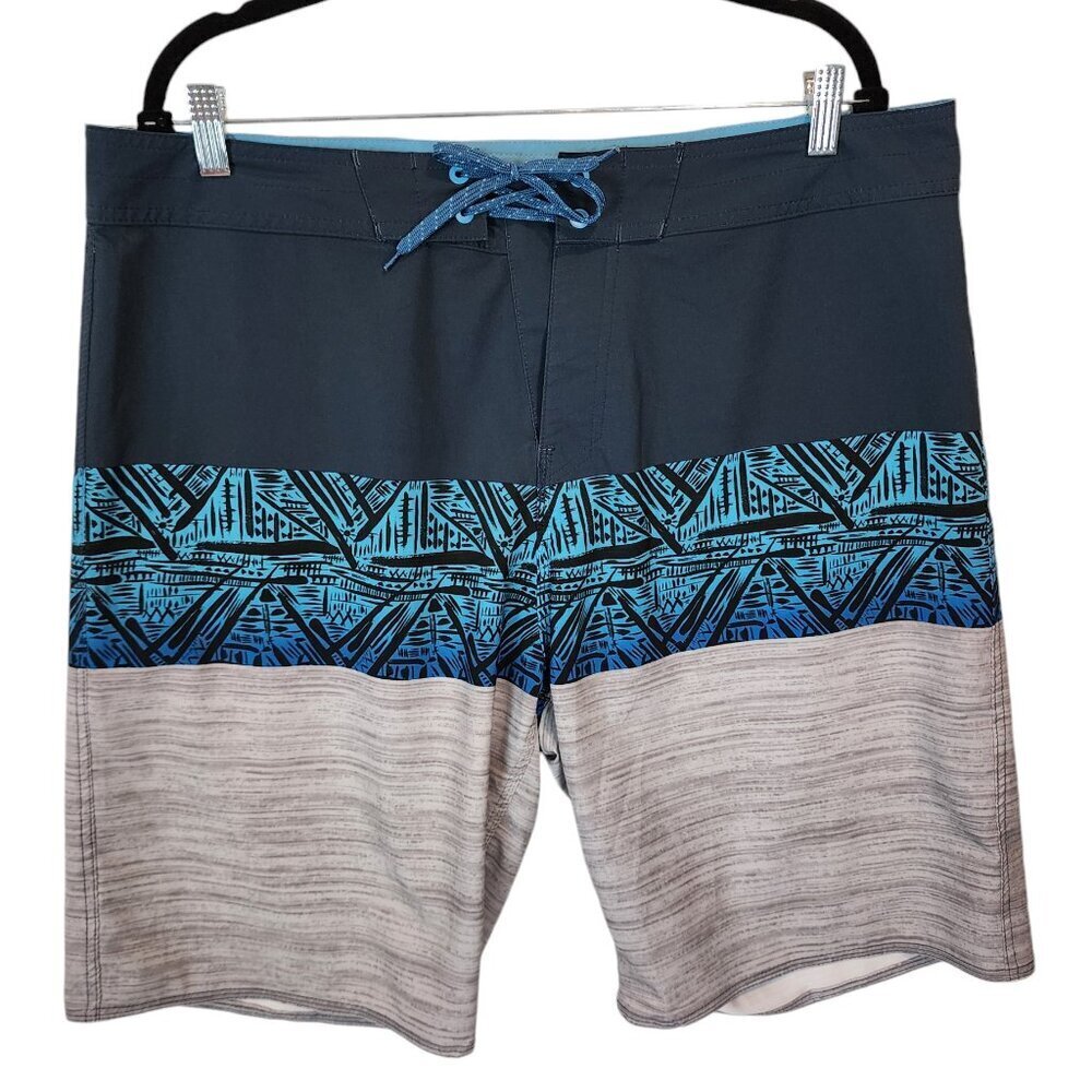 Burnside Men's Board Shorts Blue Tropical Ombre Drawstring Waist Swim Surf Short